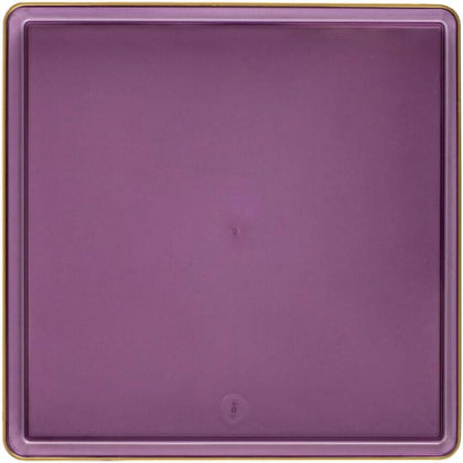 10.75 Disposable Square Purple Clear China Like Plastic Plate Gold Rim