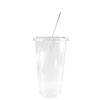 12oz Disposable Pet Clear Plastic Smoothie Cups with Clear Flat Lids and White Straws