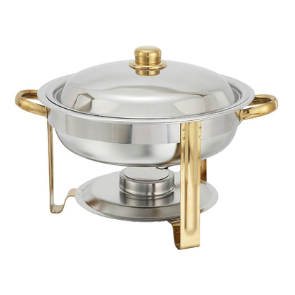 the round malibu chafing dish is the perfect addition to any get together It can hold up to four quarts of food and is made of stainless steel durable and easy to clean chafing dish deluxe set for catering large gatherings dining easy refills transportation dent rust resistant safe for food keeps food warm for longer