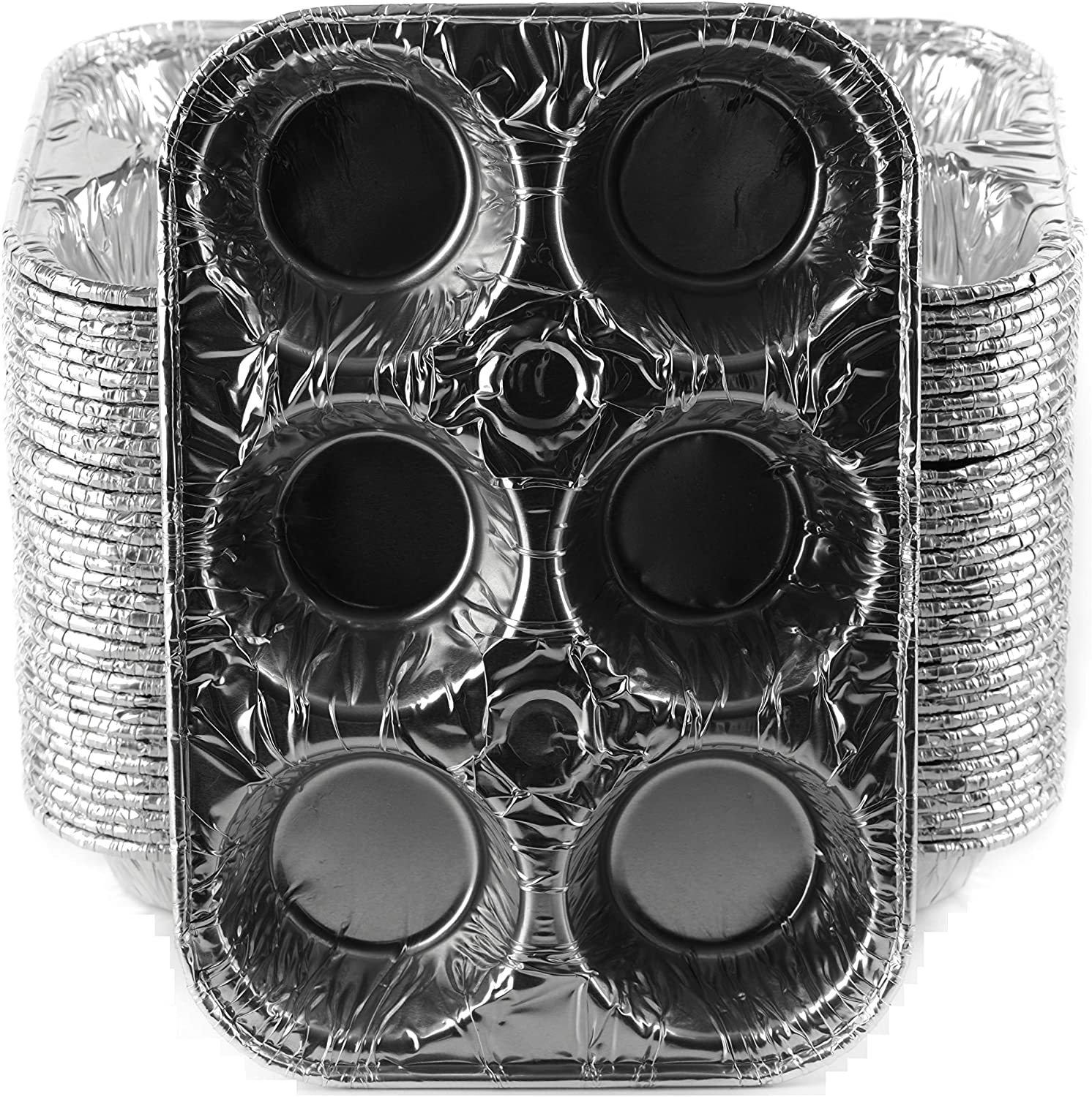 [150 Pack] Aluminum 6-Cup Muffin Pan - Disposable Aluminum Cupcake Pans - Strong, Durable, Reusable, Recyclable - Muffin Tin Great for Baking Cupcakes