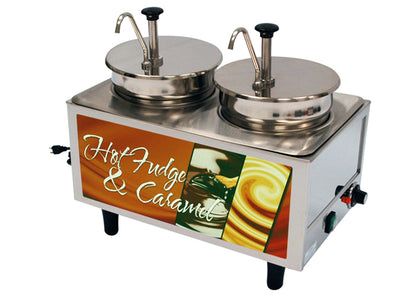 Countertop Food Topping Warmer Hot Fudge/Caramel Two 7 qt. Wells with Pump
