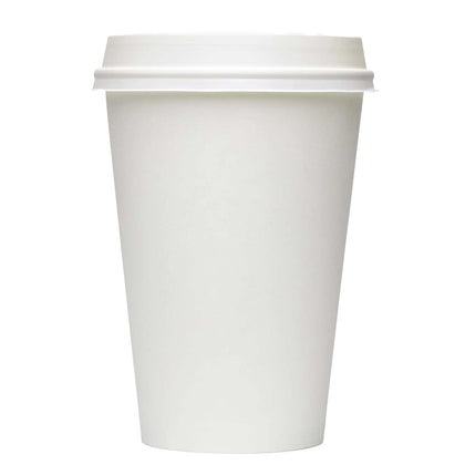 16oz Disposable White Paper Hot Cold Cups with White Dome Lids