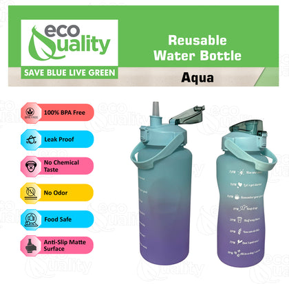 64oz Large Reusable Motivational Water Bottle with Straw, Dust Cap, Time Marker Aqua Color