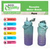 64oz Large Reusable Motivational Water Bottle with Straw, Dust Cap, Time Marker Aqua Color