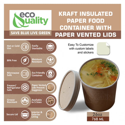 Disposable Design Paper Soup Containers with Lids Combo