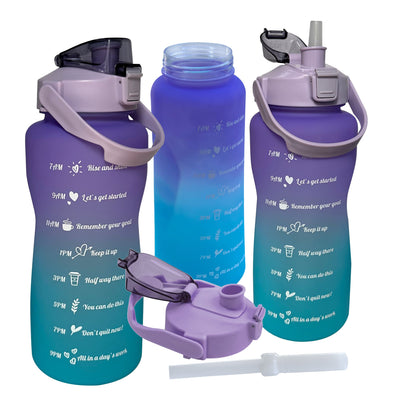 64oz Large Reusable Motivational Water Bottle with Straw, Dust Cap, Time Marker Teal/Purple Color