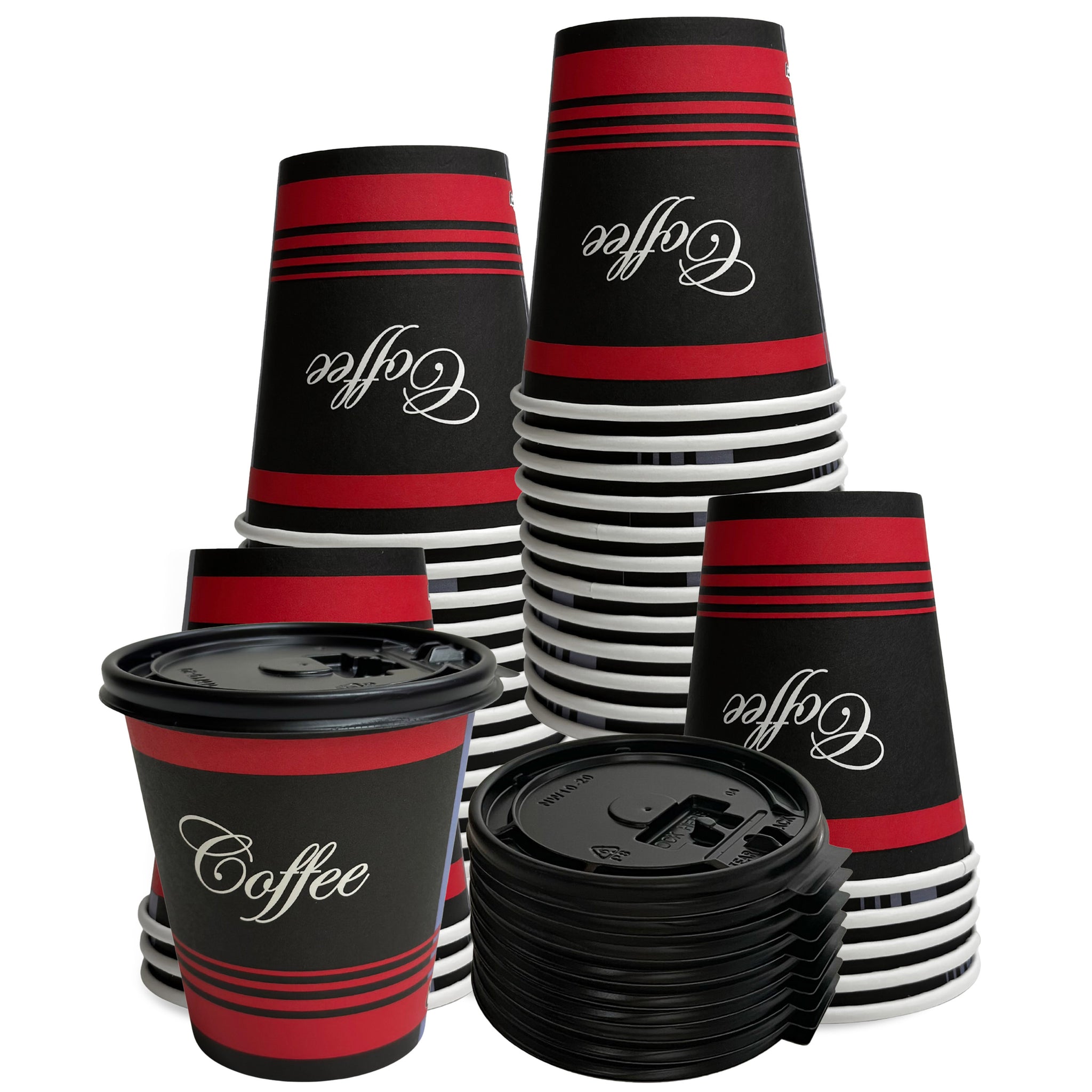 12oz Design Disposable Paper Coffee Cups with Black Flat Lids