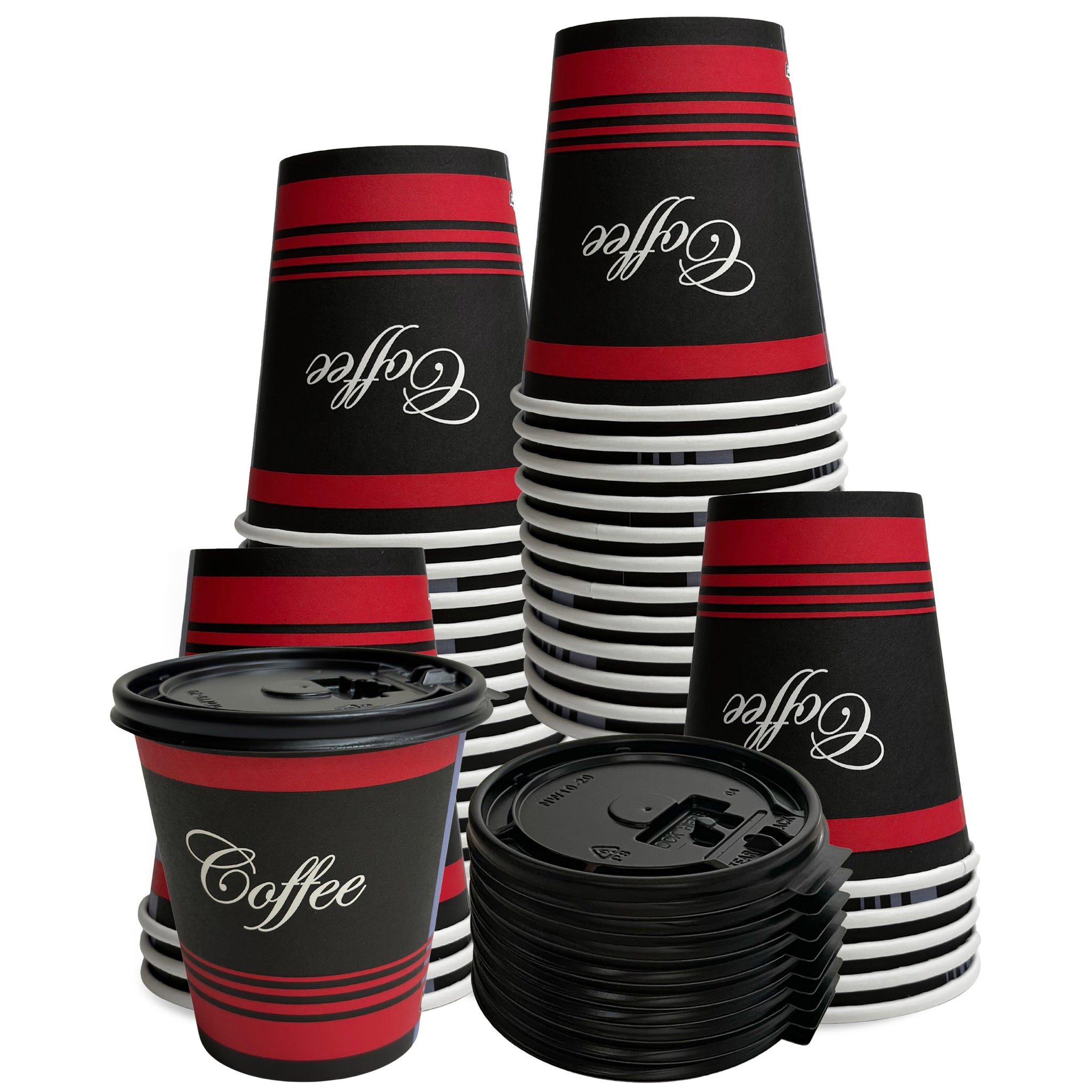 10oz Design Disposable Paper Coffee Cups with Black Flat Lids