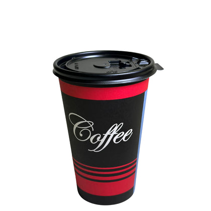 20oz Design Disposable Paper Coffee Cups with Black Flat Lids