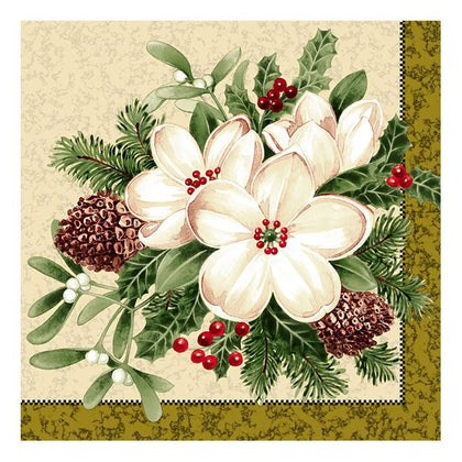 Disposable White Flower Design Square Lunch Napkins, Soft, Hand Towel