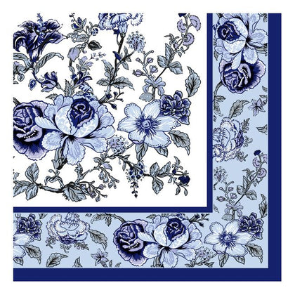 Disposable Blue Bountiful Blossoms Square Lunch Napkins, Single Use Guest Towels, Soft, Hand Towel, Restaurant, Catering, Party, Events, Wipe, Lunch Napkin