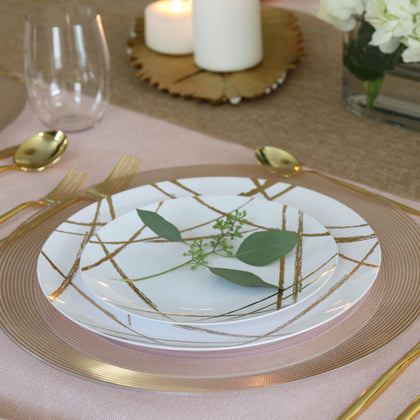 Plastic White Lunch Plates Gold Brush Combo Party Set