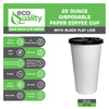 20oz Disposable White Paper Hot Cold Cups with Black Flat Lids