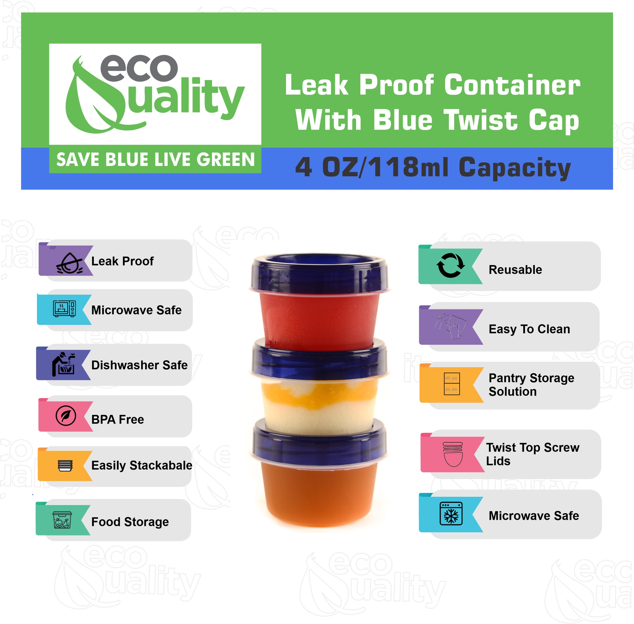 4oz Twist Top Storage Deli Containers BPA-Free, Reusable Airtight Plastic Food Storage Leak Proof Canisters, Snack, Lunch, Meal Prep, To Go, Stackable