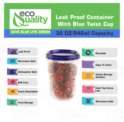 32oz Twist Top Storage Deli Containers BPA-Free, Reusable Airtight Plastic Food Storage Leak Proof Canisters