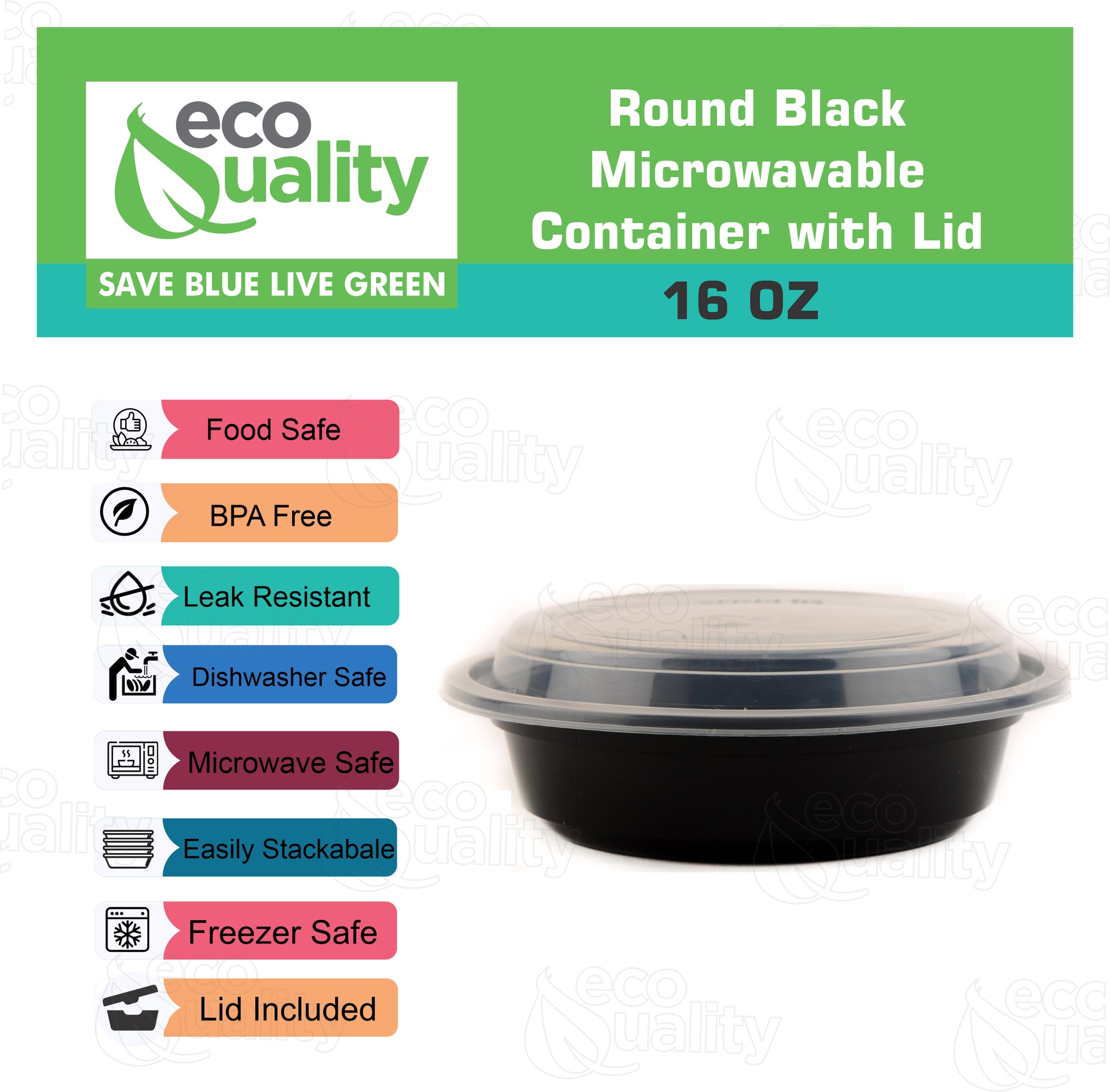 Black Disposable Plastic Round Microwavable Food Container With Lids