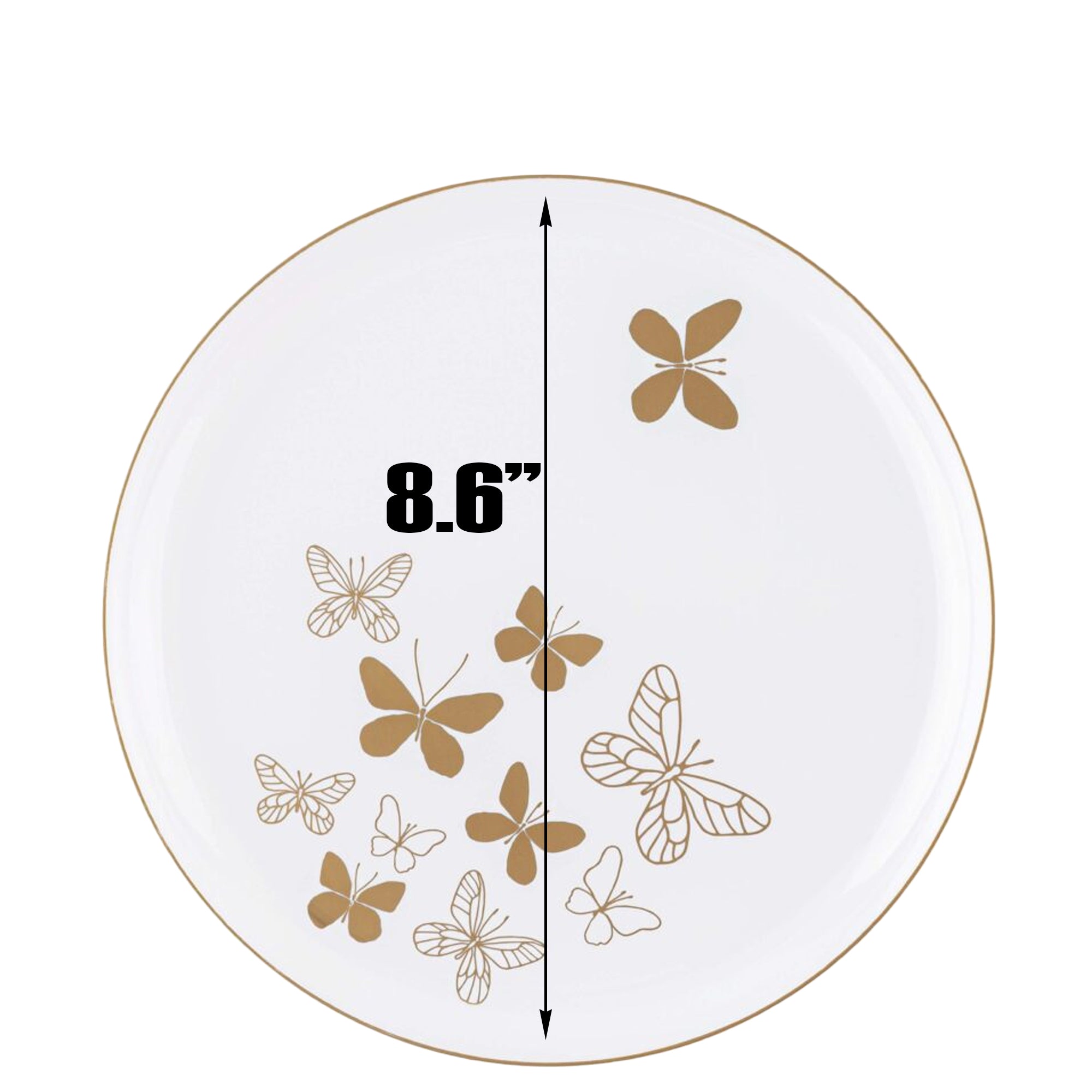 Plastic Tableware White Gold Butterfly Collection Dinner Party Set