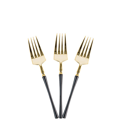 Plastic Salad Forks Black and Gold Infinity Flatware Collection
