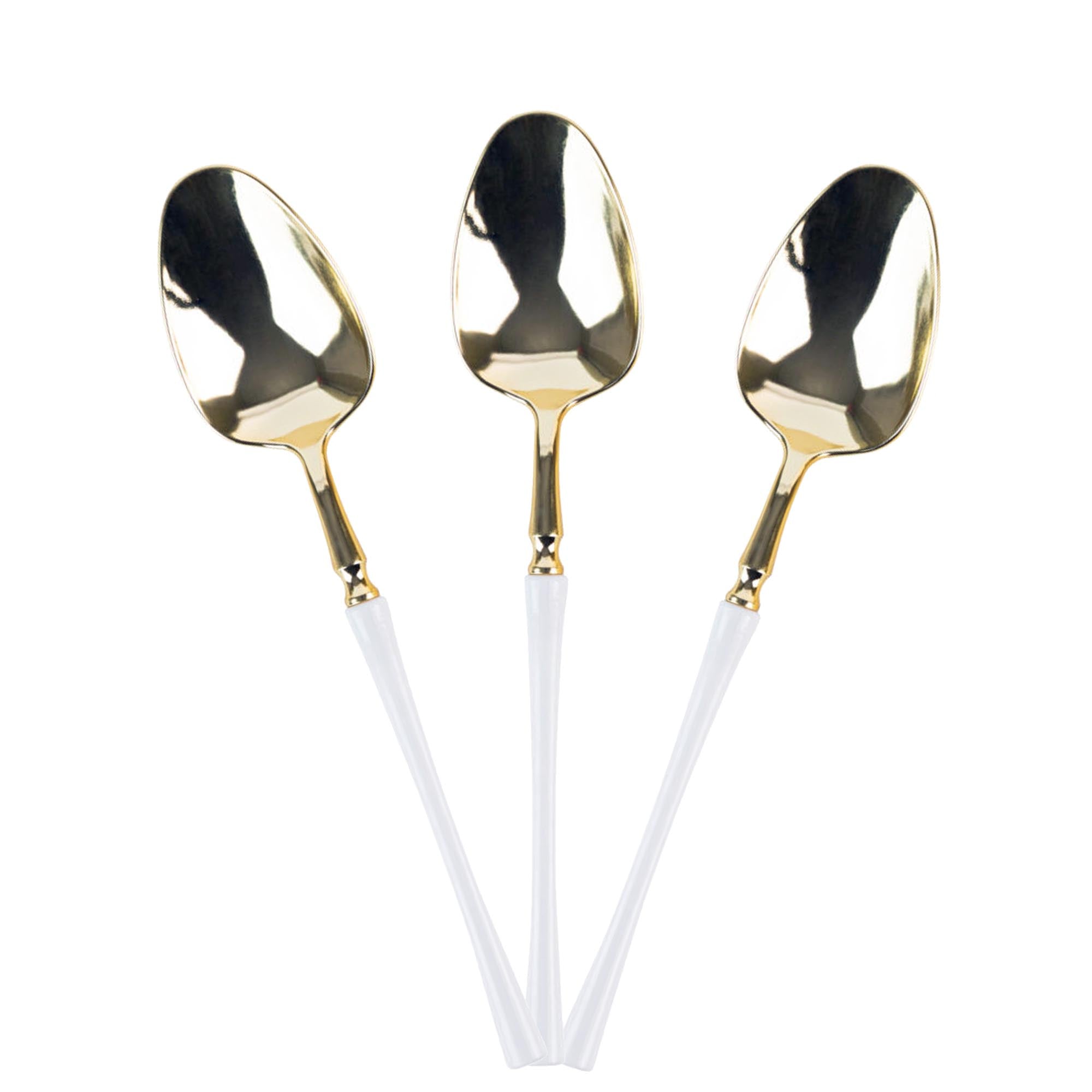 Plastic Soup Spoons White and Gold Infinity Flatware Collection