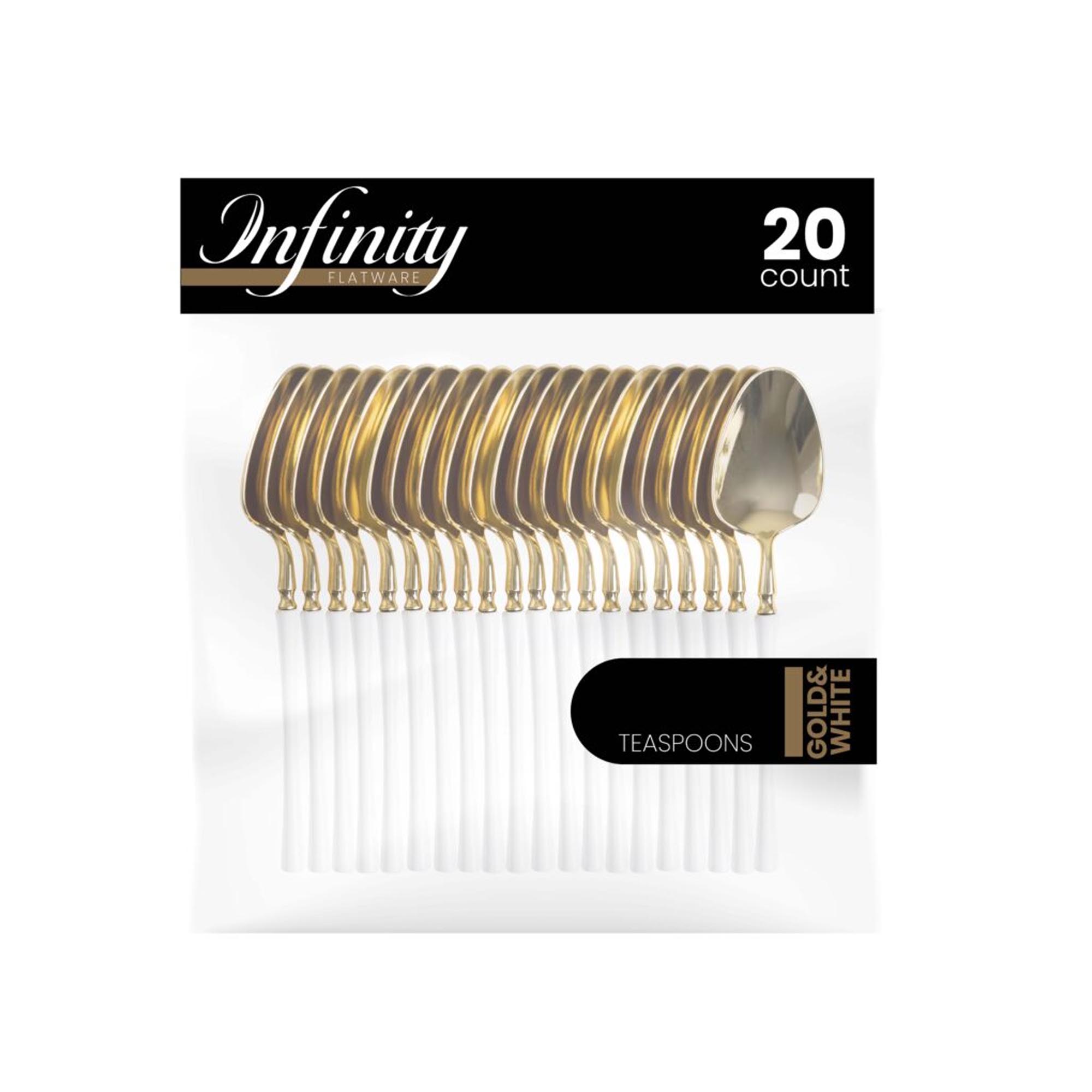 Plastic Tea Spoons White and Gold Infinity Flatware Collection