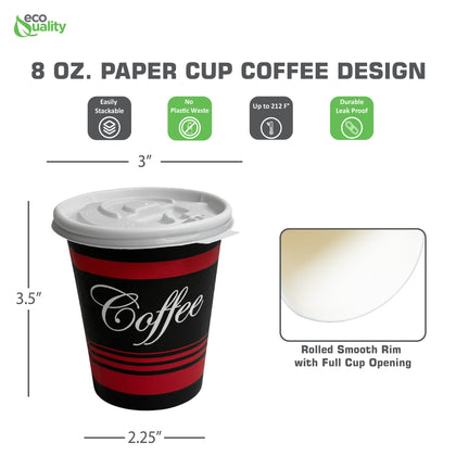 Design Disposable Paper Coffee Cups with White Flat Lids