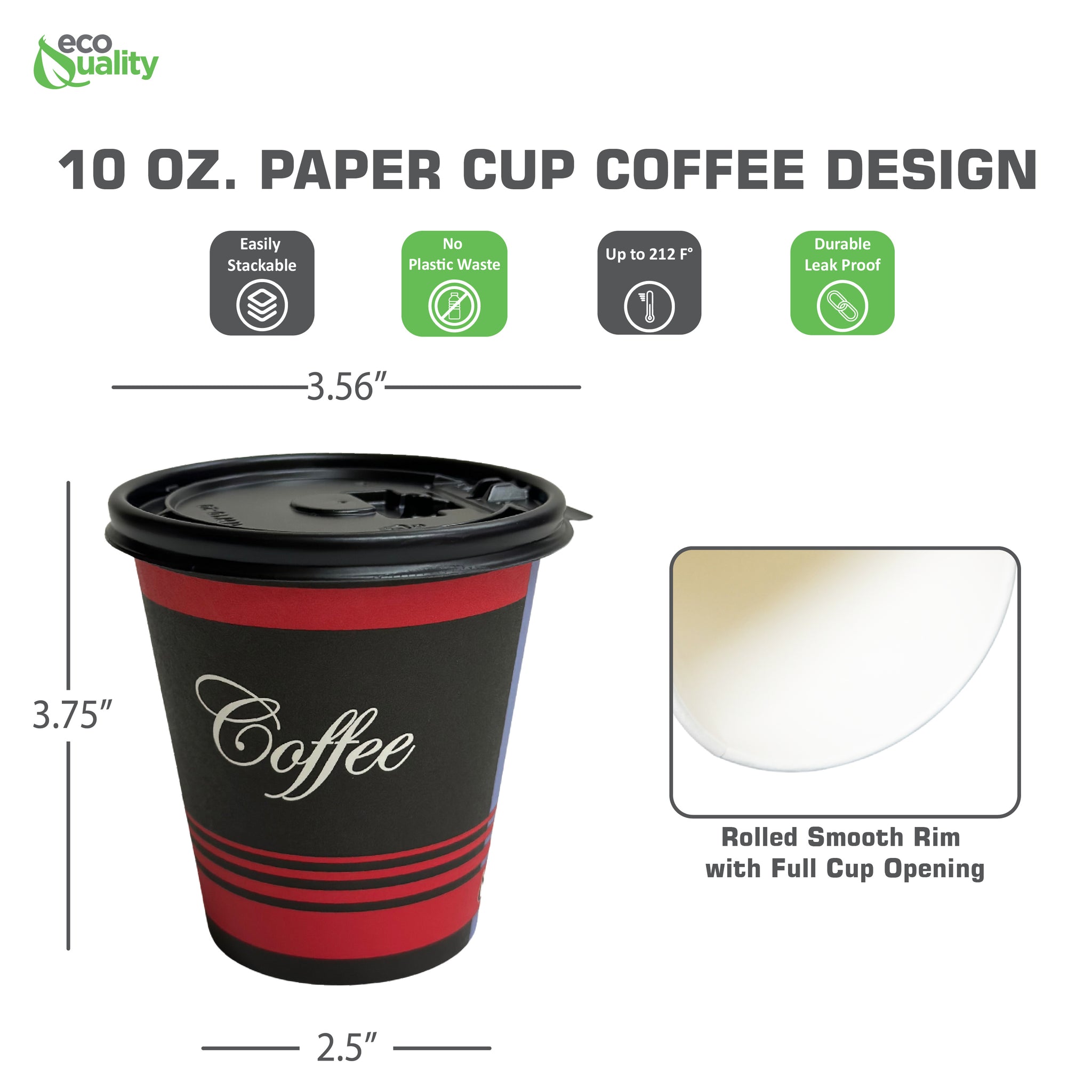Design Disposable Paper Coffee Cups with Black Flat Lids