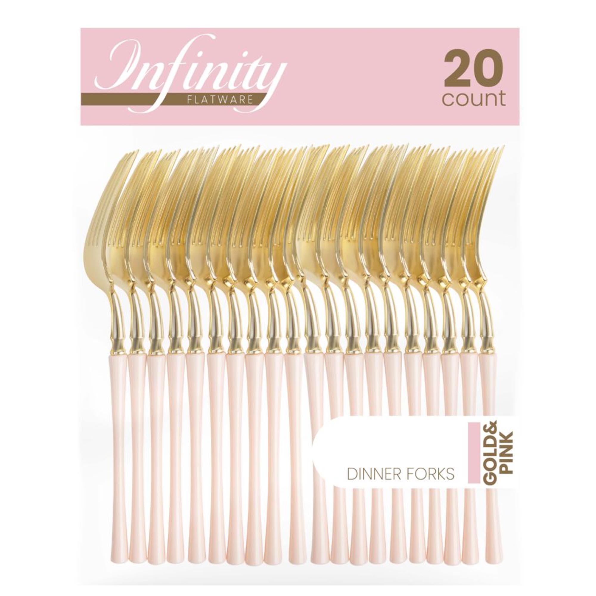 Plastic Dinner Forks Pink and Gold Infinity Flatware Collection