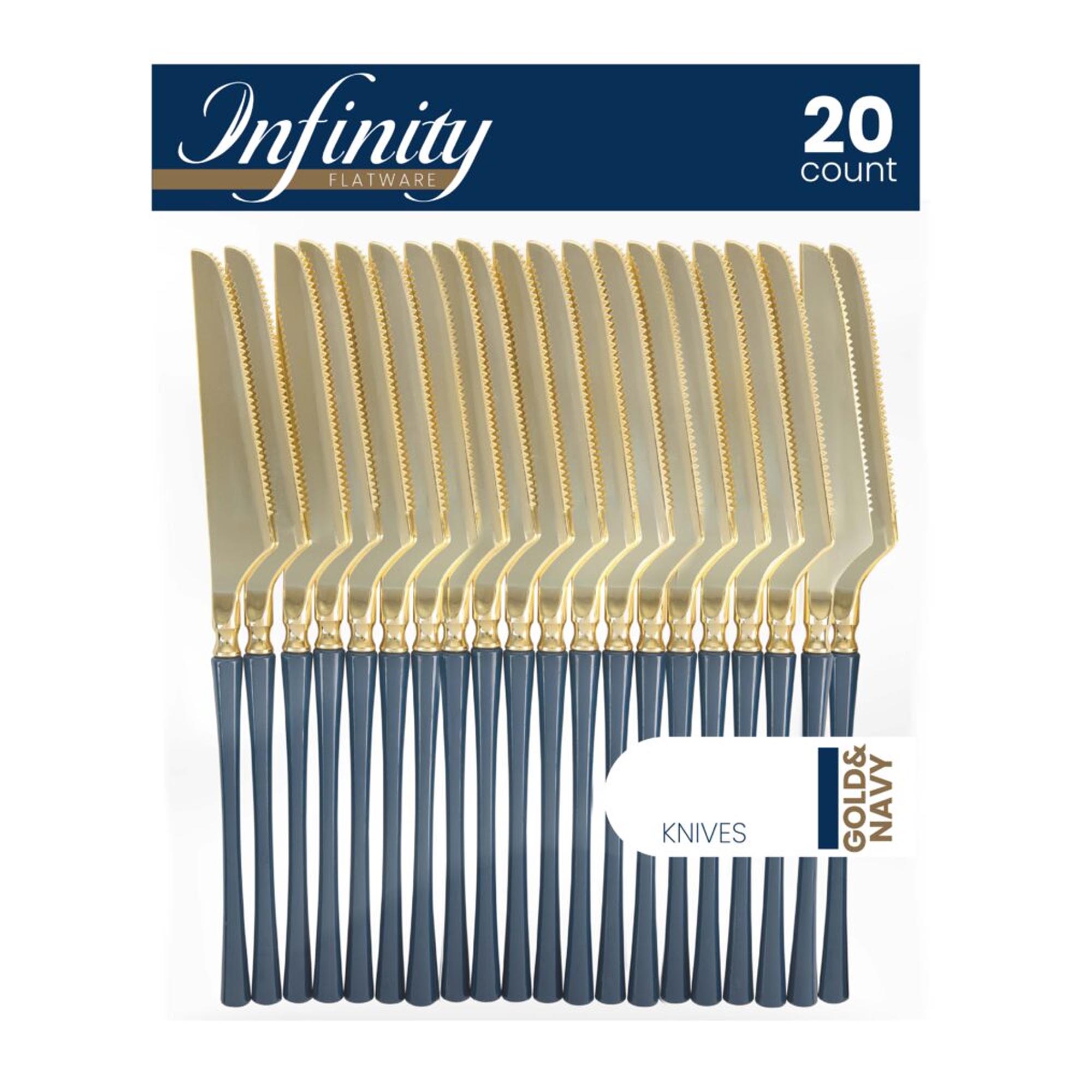 Plastic Knives Navy Blue and Gold Infinity Flatware Collection