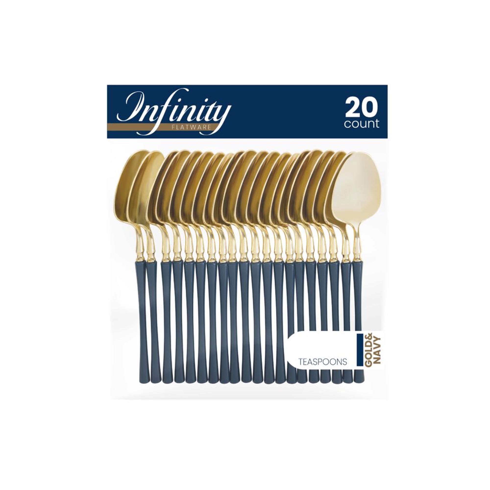 Plastic Tea Spoons Navy Blue and Gold Infinity Flatware Collection
