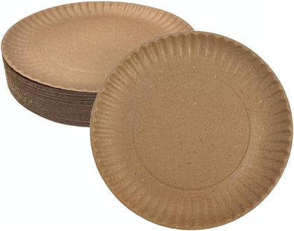 EcoQuality Disposable Kraft 9-Inch Paper Plates Uncoated Large, Everyday Disposable Brown Paper Plates 9