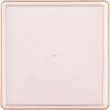 10.75 Disposable Square Pink Clear China Like Plastic Plate Gold Rim