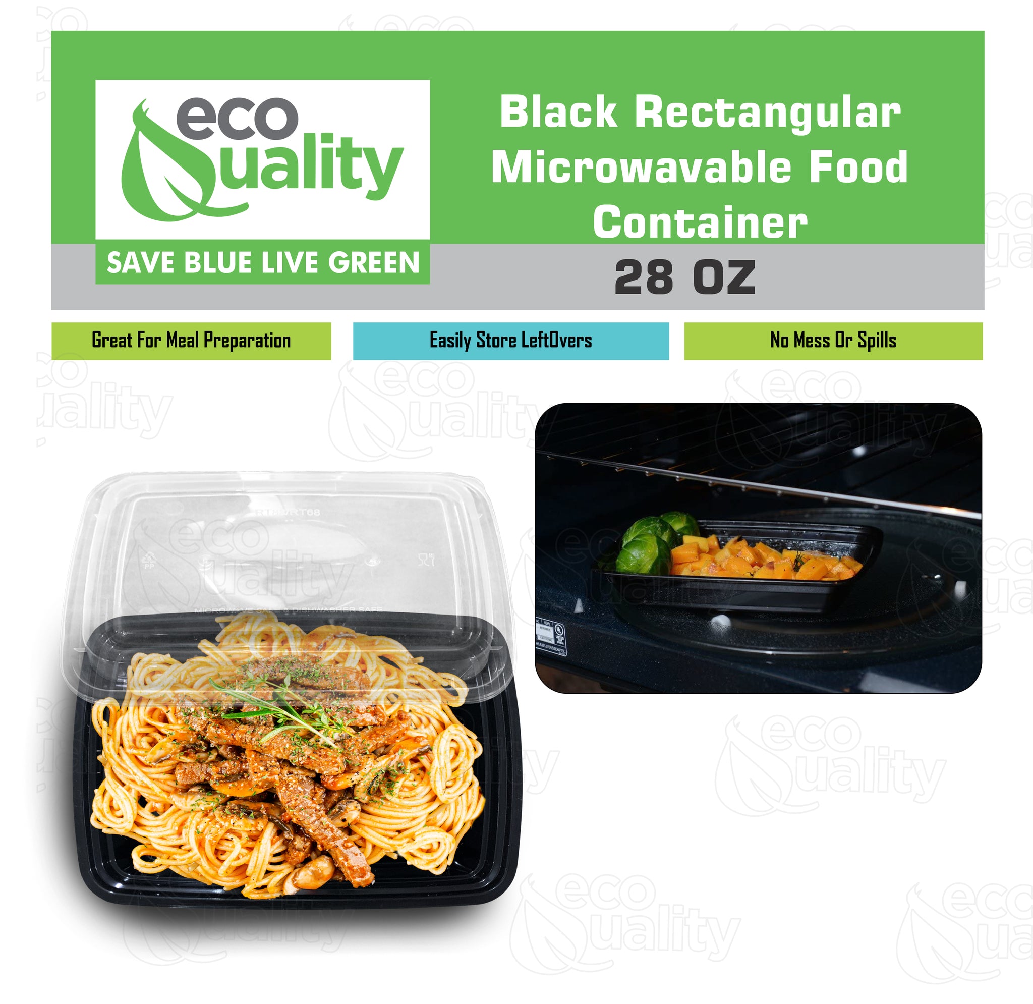 28oz Black Microwavable Food Storage Rectangular Meal Prep Container with Lids Great for Reusable Lunch Box, Leak Proof Restaurant Take-Out, Catering