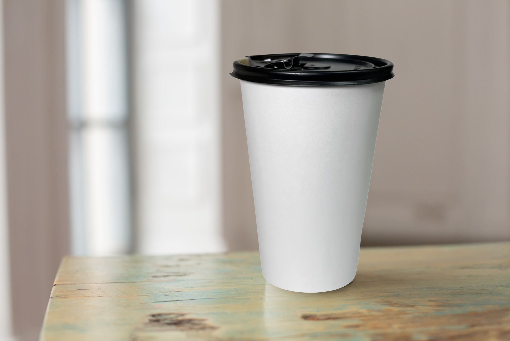 10oz Disposable White Paper Hot Cold Cups with Black Flat Lids