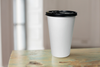 16oz Disposable White Paper Hot Cold Cups with Black Flat Lids