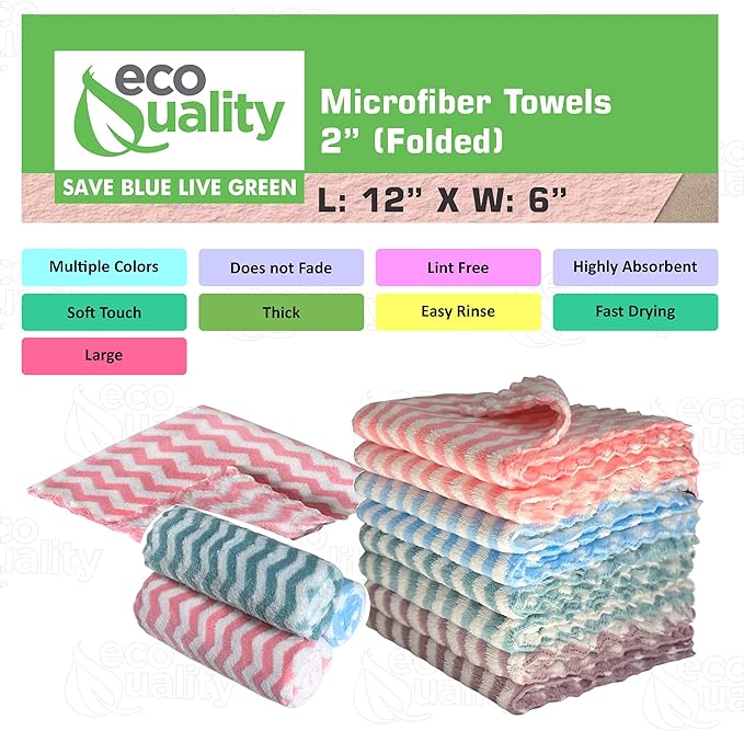 Micro Fiber Towels Ultra Absorbent Dish Towels, Premium Cleaning Cloths, Streak Free, Lint Free, Quick Dry Rags, Reusable Wash Cloths, Multipurpose Non Stick Oil Cloths, Multi Color