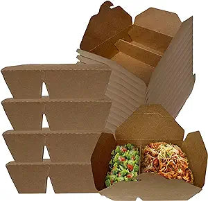 Paper Take Out no assembly container Microwave safe Leak Resistant Kraft Paperboard Food Tray Ecofriendly container Biodegradeable Compostable Food Containers kraft lunchbox folded to go box 26 ounce restaurant supplies food service supplies paper disposables heat resistant box 2 compartment 