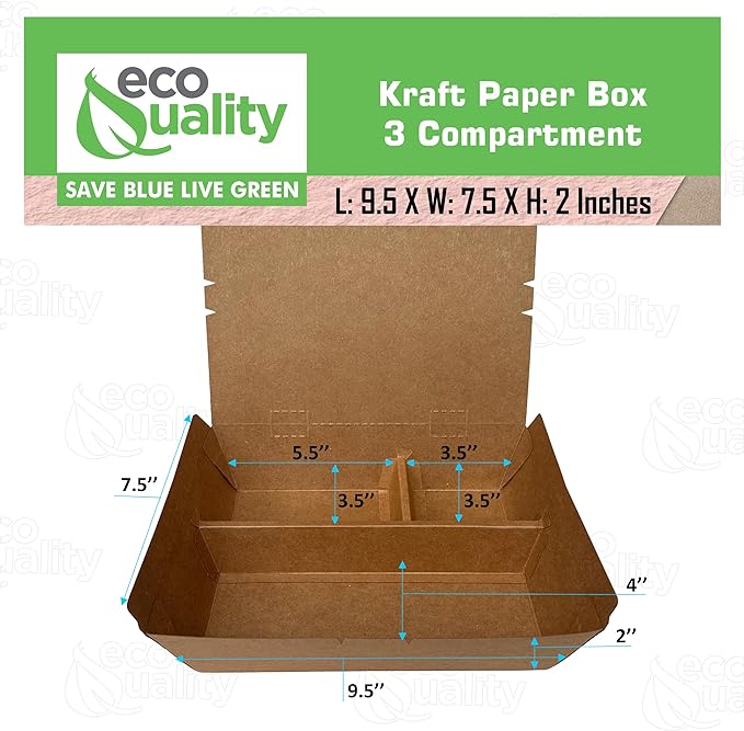 Paper Take Out no assembly container Microwave safe Leak Resistant Kraft Paperboard Food Tray Ecofriendly container Biodegradeable Compostable Food Containers kraft lunchbox folded to go box 26 ounce restaurant supplies food service supplies paper disposables heat resistant box 3  compartment