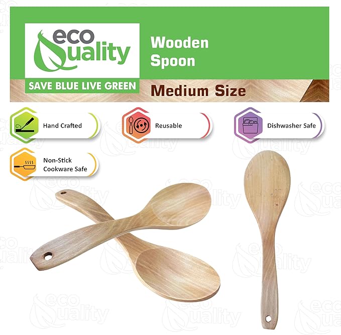 Wooden Kitchen Cooking Spoon, Solid Wood Serving Spoons for Stirring, Mixing, Non Stick Kitchen Utensil, Tableware, Scoop Ladle for Stews, Soups, Pasta, Salad, Sauce