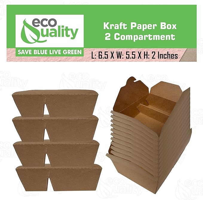 Paper Take Out no assembly container Microwave safe Leak Resistant Kraft Paperboard Food Tray Ecofriendly container Biodegradeable Compostable Food Containers kraft lunchbox folded to go box 26 ounce restaurant supplies food service supplies paper disposables heat resistant box 2 compartment 