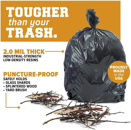 95-96 Gal 2 MIL 32x29x68 (61x68) Black Strong Receptacle Can Liner Heavy Duty Large Garbage Trash Bags