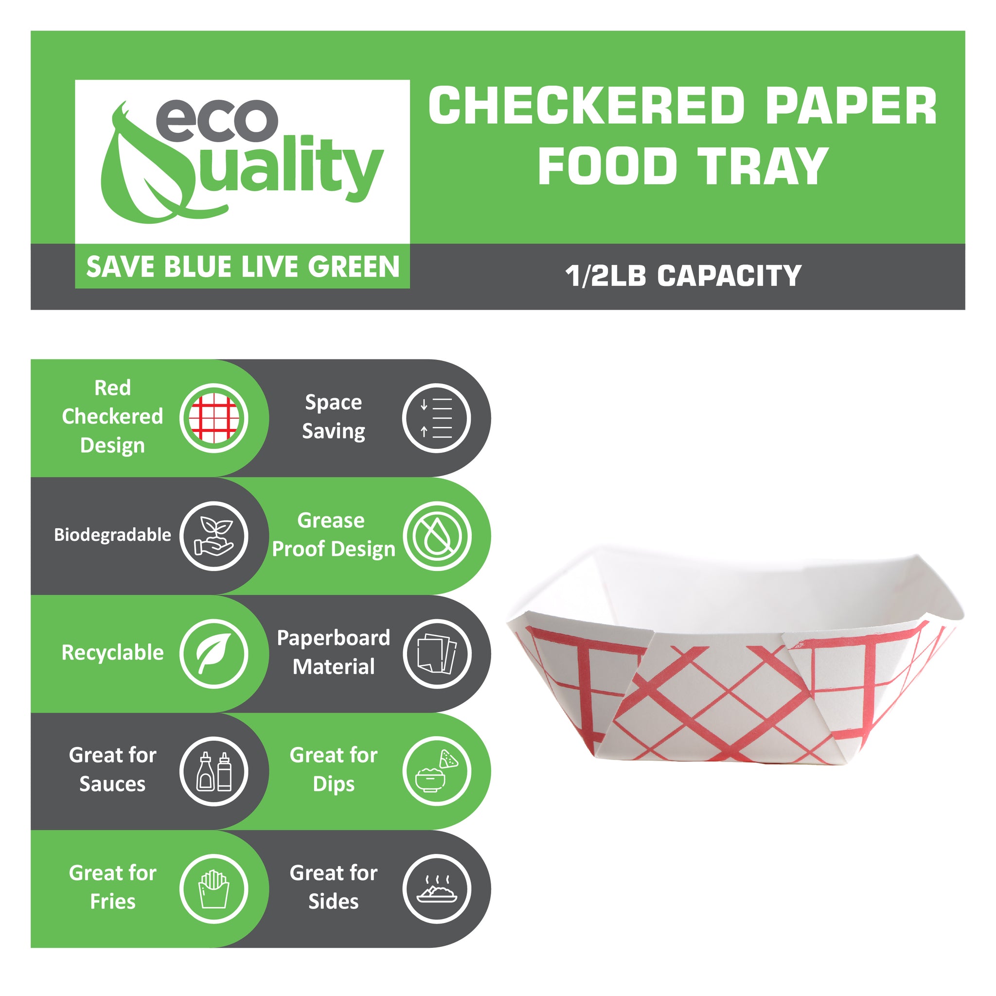 1/2lb Disposable Checkered Paper Food Tray