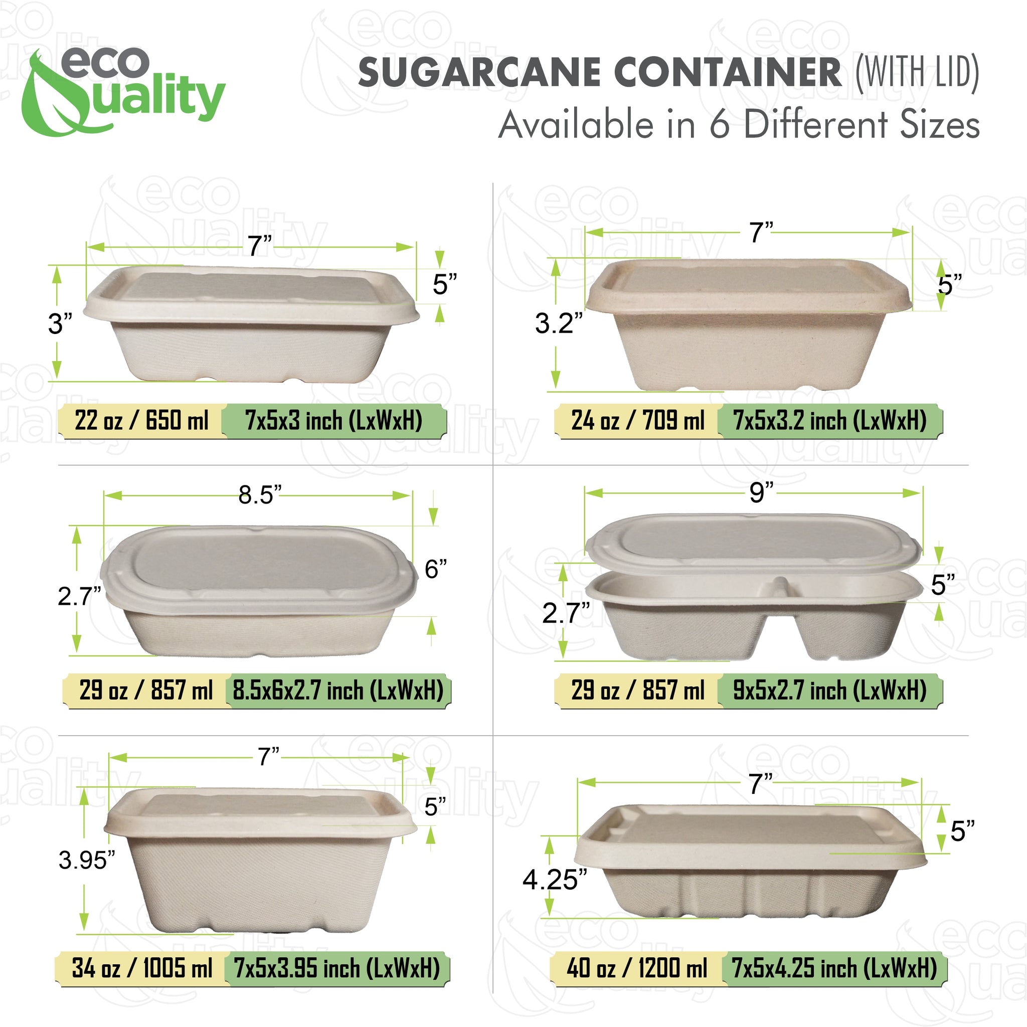 24oz Sugarcane Fiber Bowl with Sugarcane Lid Compostable Disposable Oblong Food Prep Storage