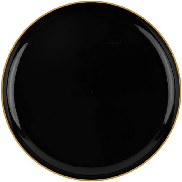 Disposable Fancy Black Plastic Plates Gold Rim Edge Collection