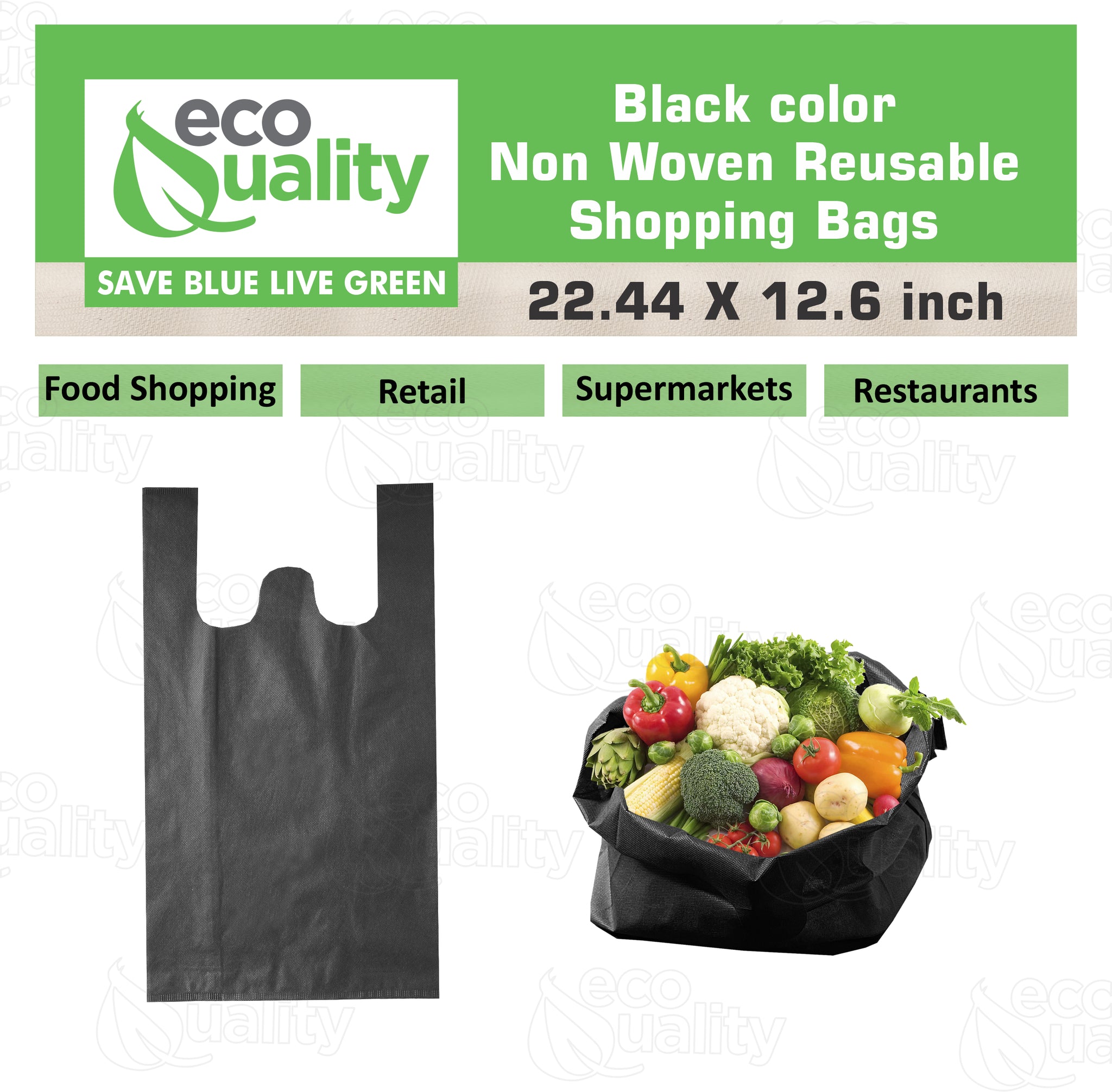 Non Woven Reusable Black T-Shirt Shopping Bags Large