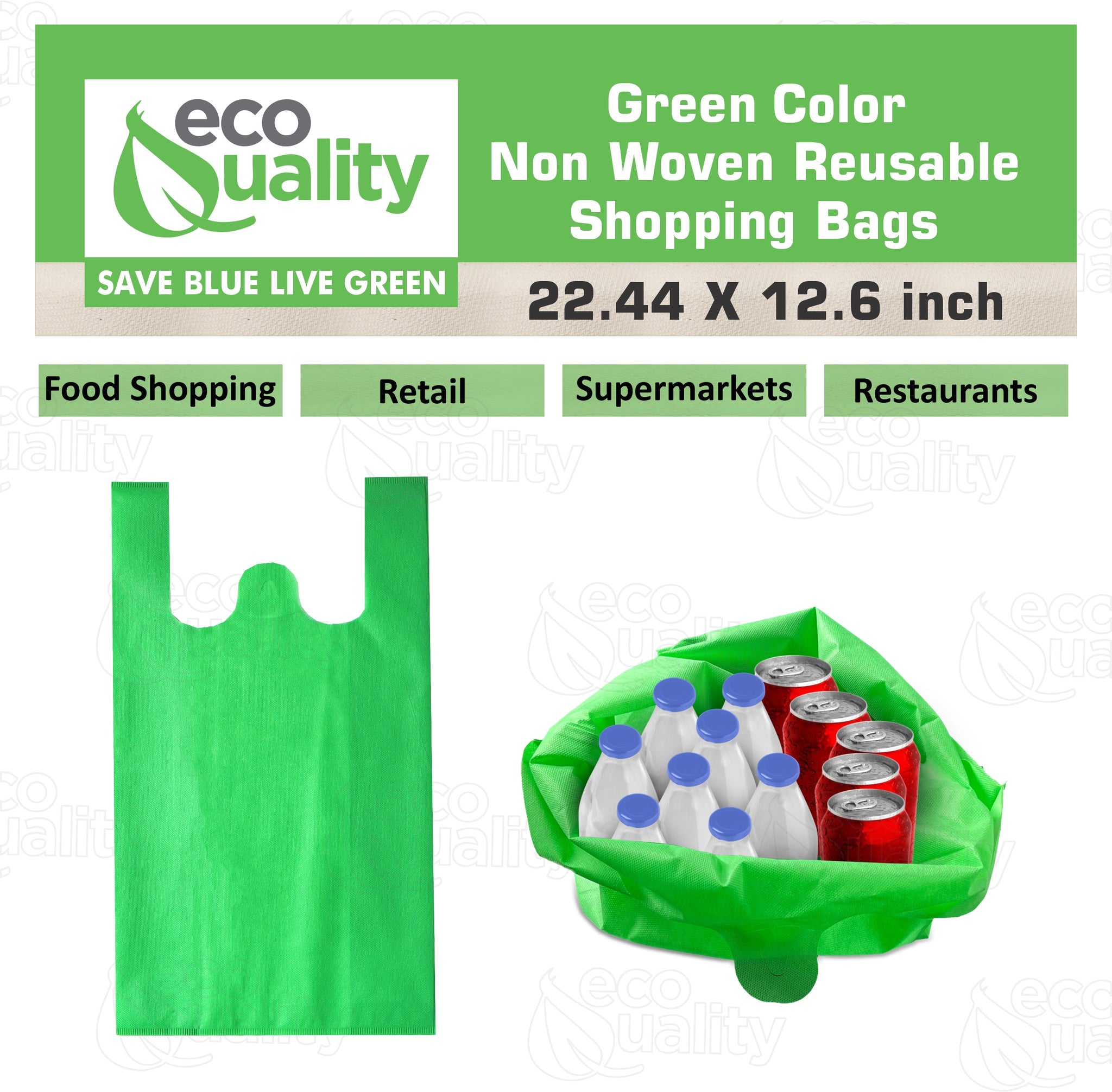 Non Woven Reusable Green T-Shirt Shopping Bags Large