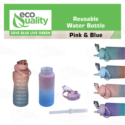 64oz Large Reusable Motivational Water Bottle with Straw, Dust Cap, Time Marker Pink/Blue Color