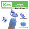 64oz Large Reusable Motivational Water Bottle with Straw, Dust Cap, Time Marker Blue/Orange Color