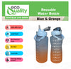 64oz Large Reusable Motivational Water Bottle with Straw, Dust Cap, Time Marker Blue/Orange Color