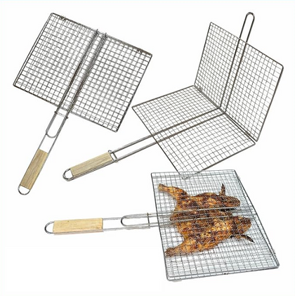 BBQ Grill Basket for Outdoor Grilling, Stainless Steel Fish Grilling Basket with Handle, BBQ Griller Accessory for Meat, Shrimp, Vegetables, Grilling Gifts, Outdoor, Camping