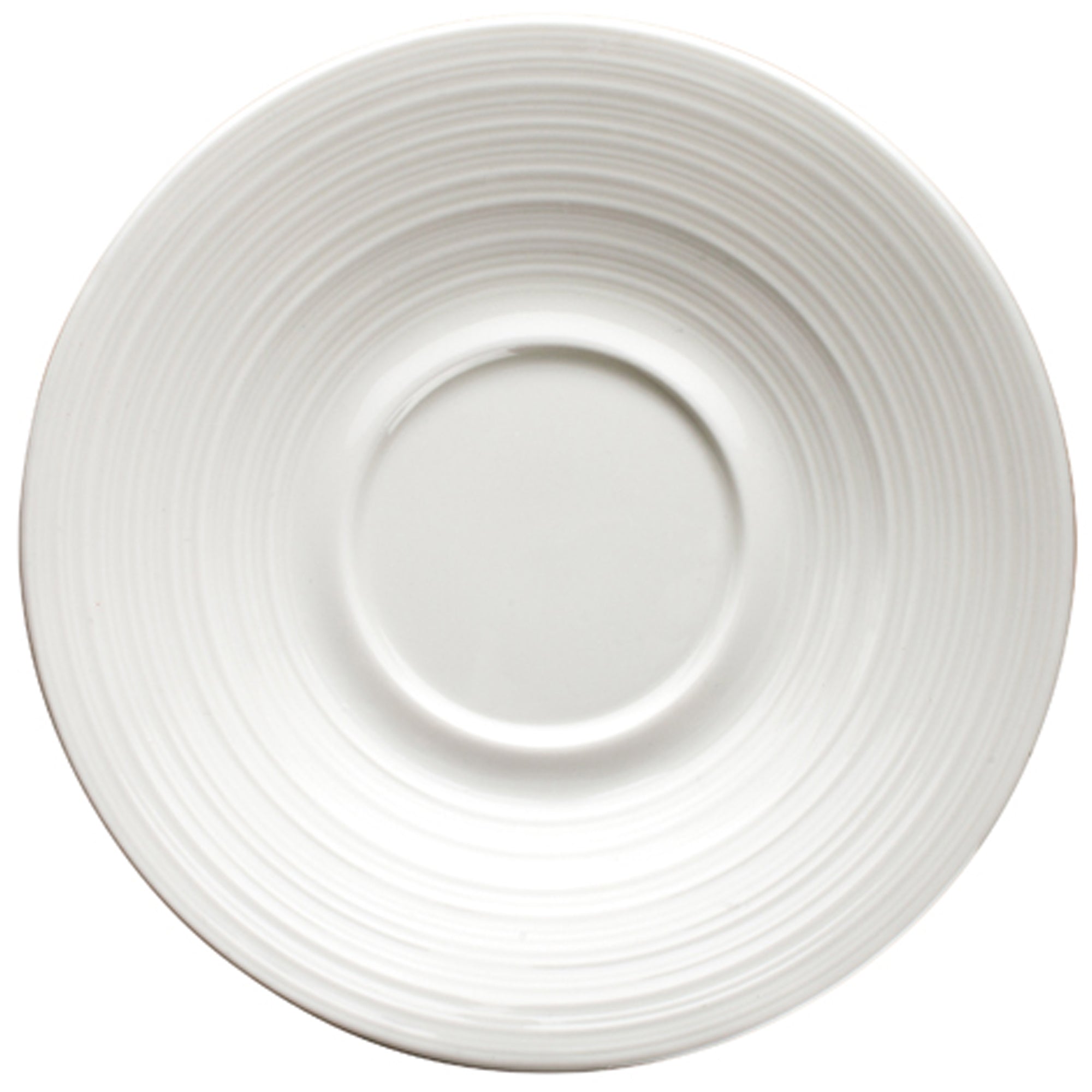 6 inch porcelain white saucer support plate with linear embossment design microwave and dishwasher safe easy to use and clean stackable chip stain and scratch resistant